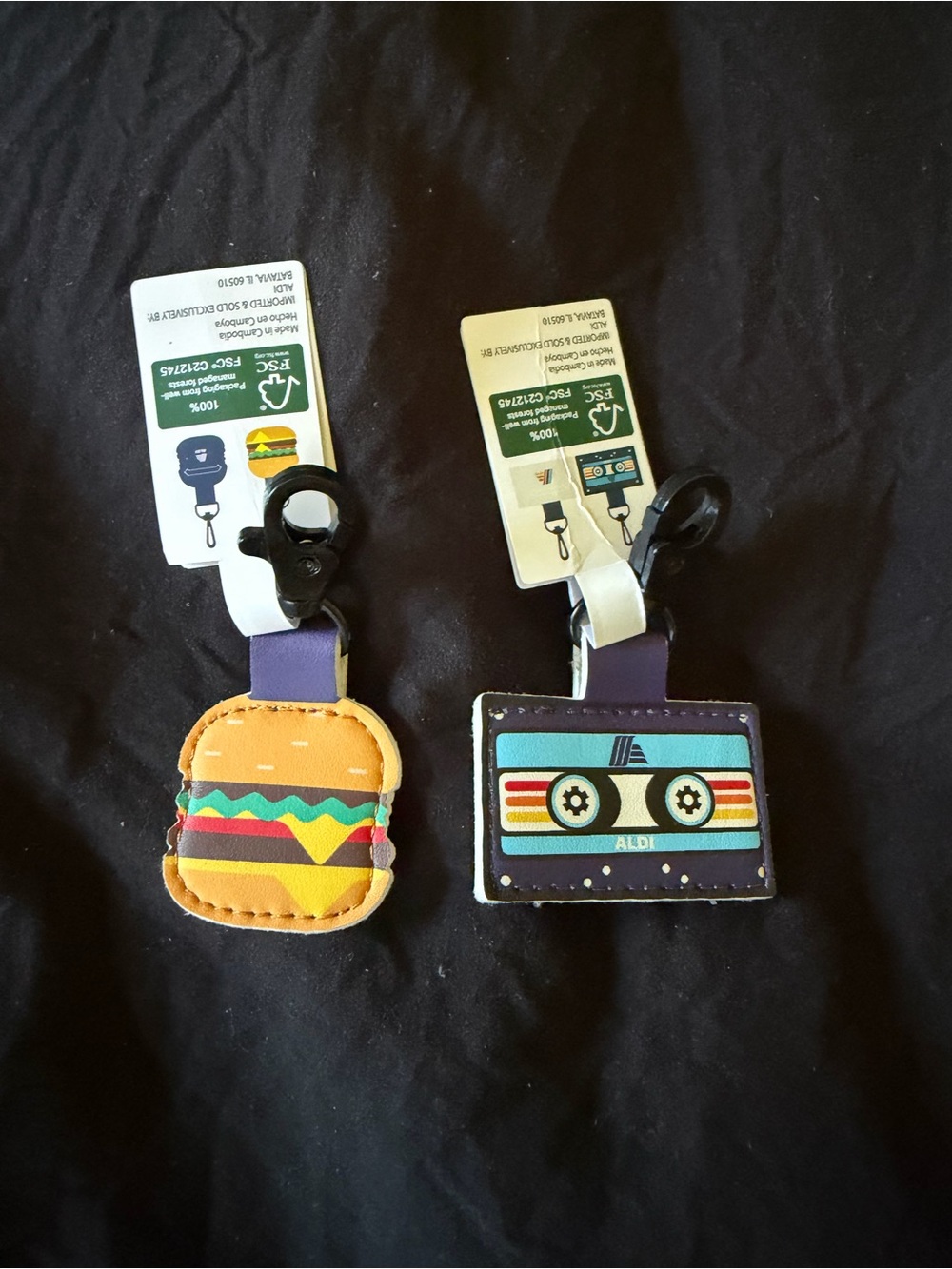 Aldi Retro Cassette & Burger Quarter Holder Keychains